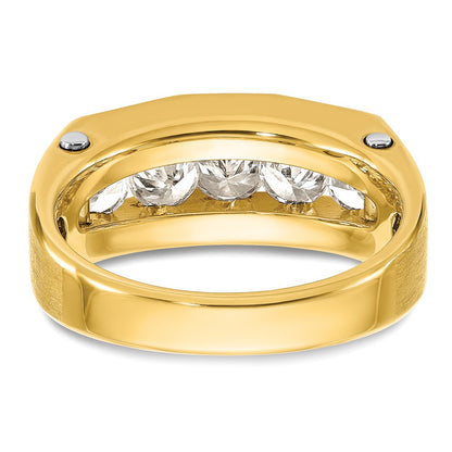 14k Two-tone Two Tone 1 1/2 Ct. Lab Grown Diamond VS/SI+ G+ Five Stone Polished and Satin Men's Ring