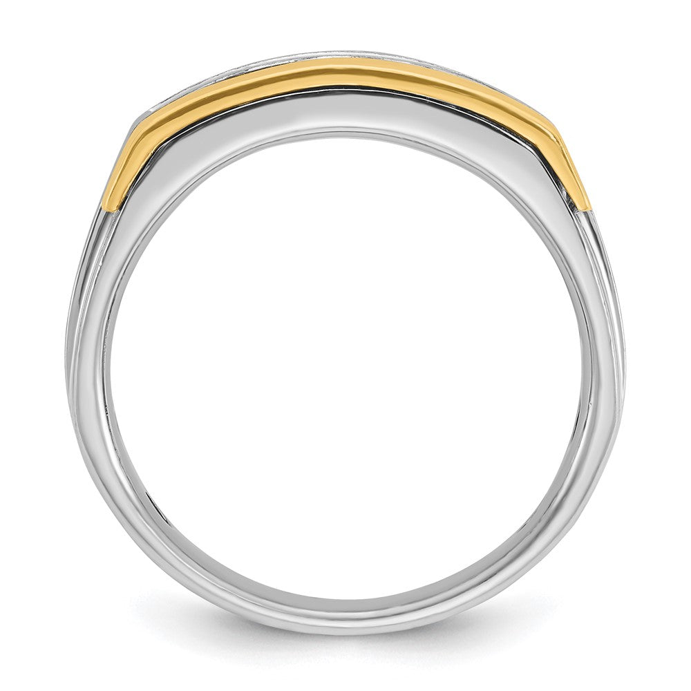 14k Two-tone Gold Men's Polished and Satin 1 carat Diamond Complete Ring