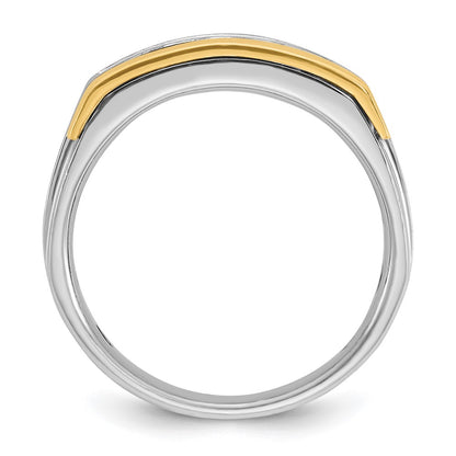 14k Two-tone Gold Men's Polished and Satin 1 carat Diamond Complete Ring