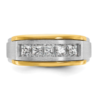 14k Two-tone Gold Men's Polished and Satin 1 carat Diamond Complete Ring