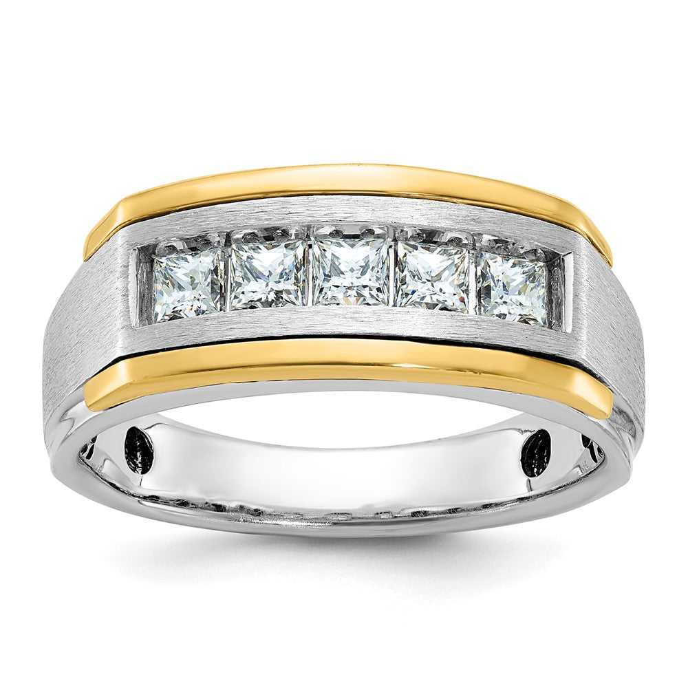 14k Two-tone Gold Men's Polished and Satin 1 carat Diamond Complete Ring