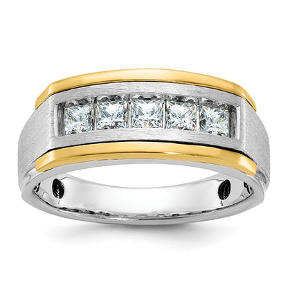 14k Two-tone Gold Men's Polished and Satin 1 carat Diamond Complete Ring