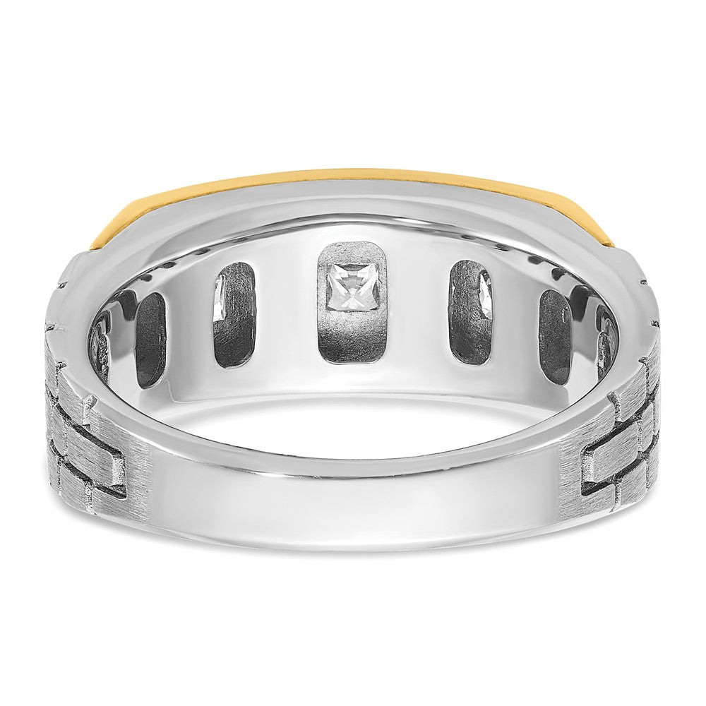 14k Two-tone Two Tone 1 Ct. Lab Grown Diamond VS/SI+ G+ Five Stone Polished Satin and Grooved Men's Ring