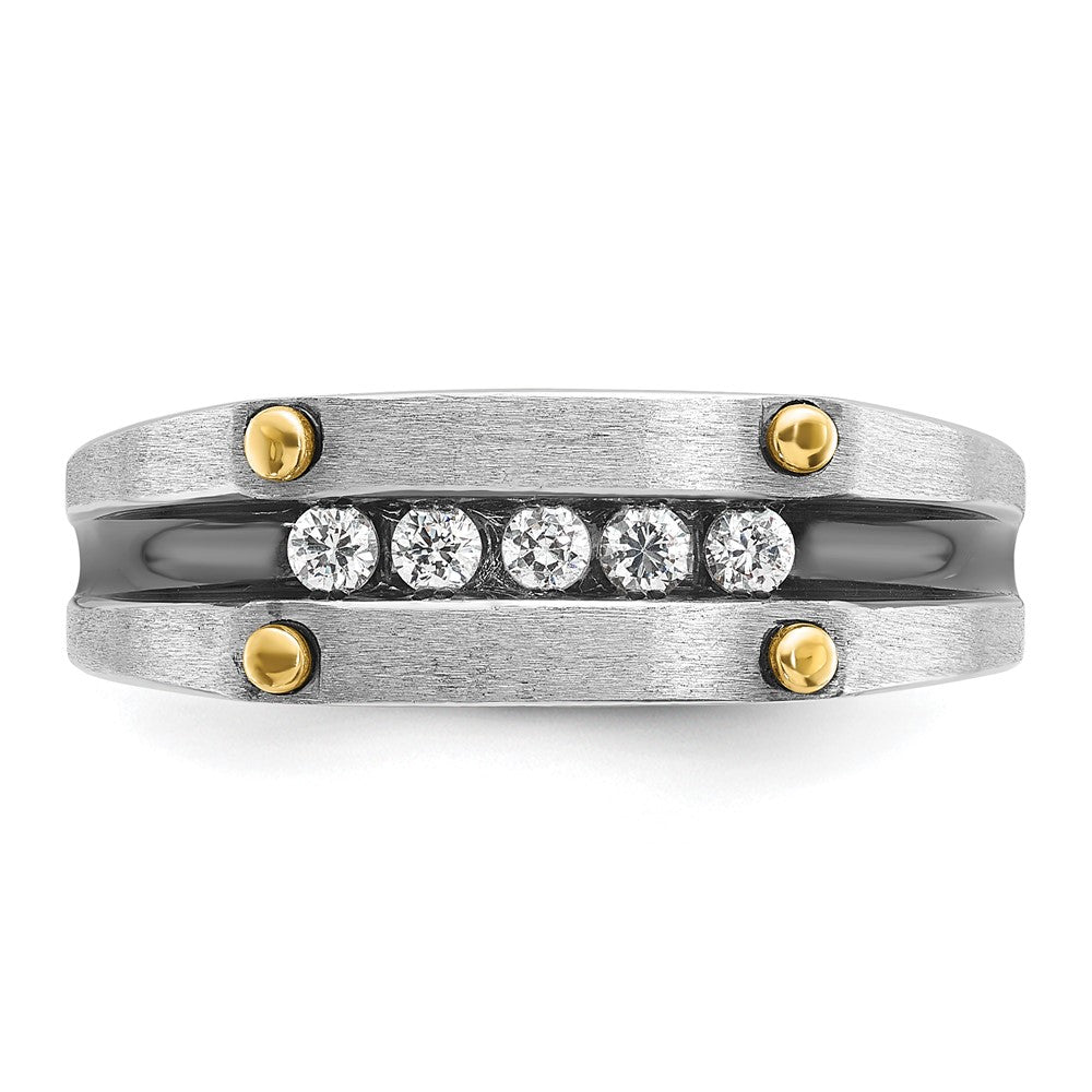 14k Two-tone Gold w/Black Rhodium Men's Satin 1/4 carat Diamond Complete Ring