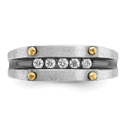 14k Two-tone Gold w/Black Rhodium Men's Satin 1/4 carat Diamond Complete Ring