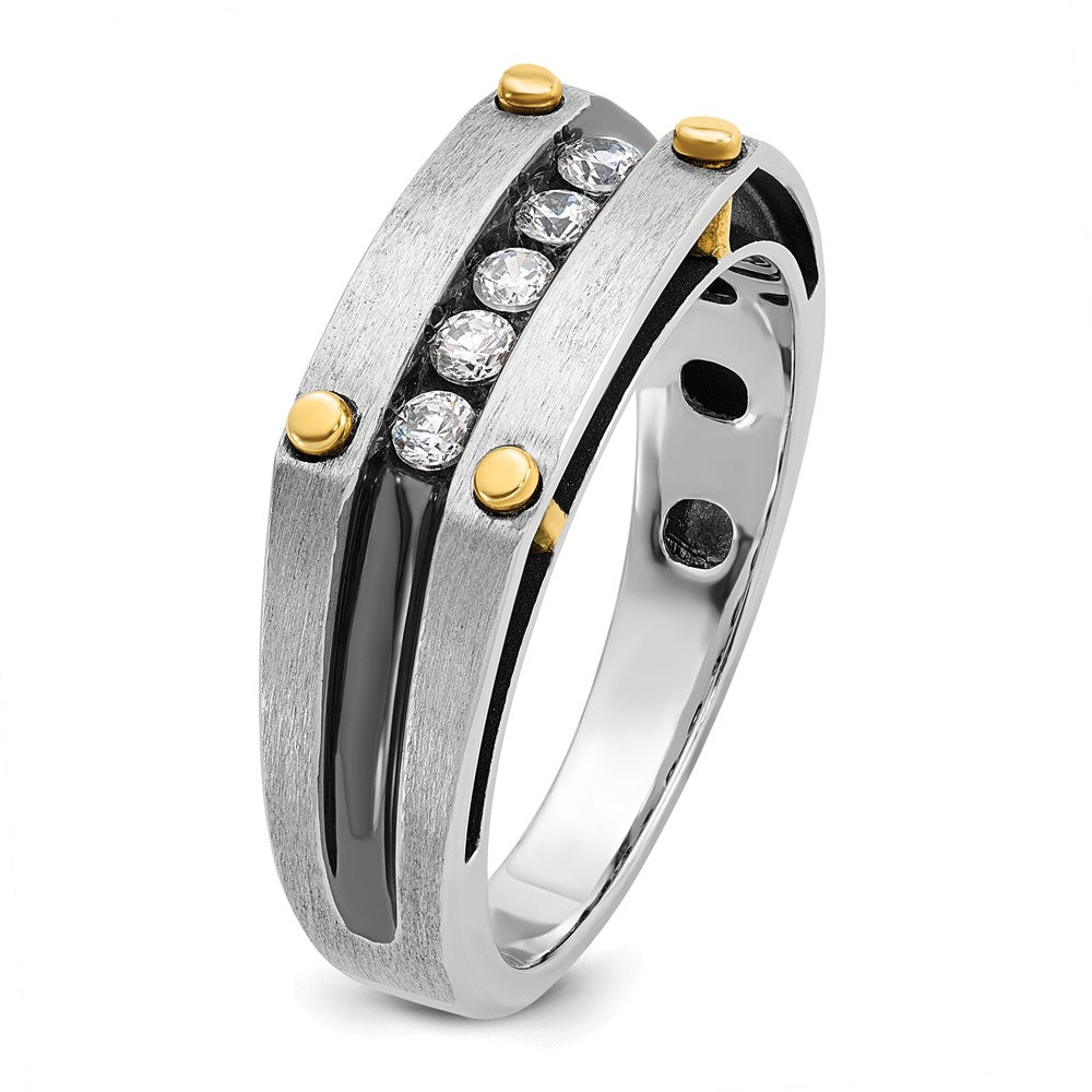 14k Two-tone Gold w/Black Rhodium Men's Satin 1/4 carat Diamond Complete Ring