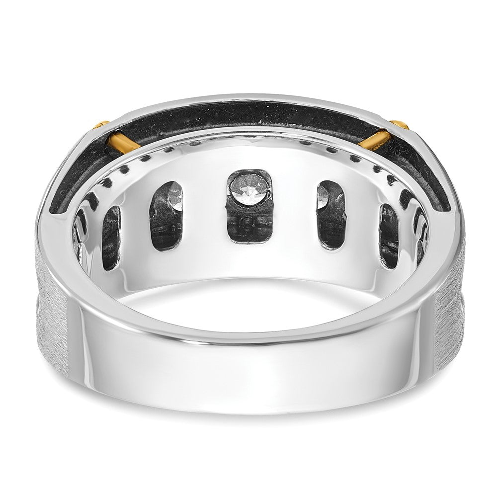 14k Two-tone  Two Tone with Black Rhodium 1 Ct. Lab Grown Diamond VS/SI+ G+ Five Stone Complete Polished Satin and Grooved Men's Ring