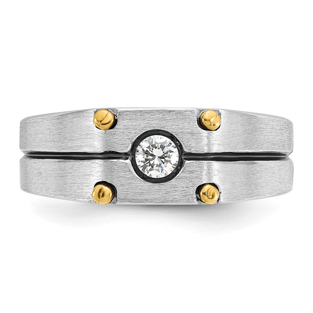 14k Two-tone Gold Men's Polished and Satin 1/5 carat Diamond Complete Ring