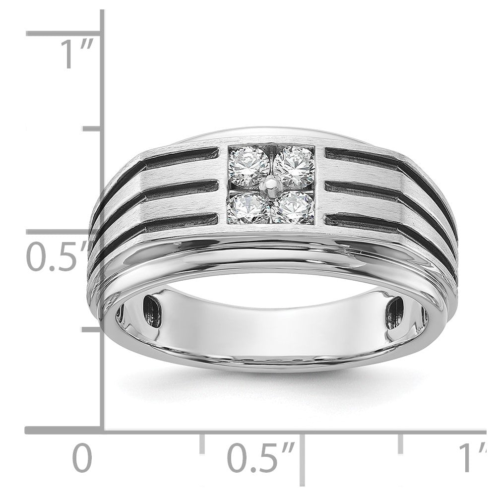 14k White Gold with Black Rhodium 1/3 Ct. Lab Grown Diamond VS/SI+ G+ Polished and Grooved Men's Ring