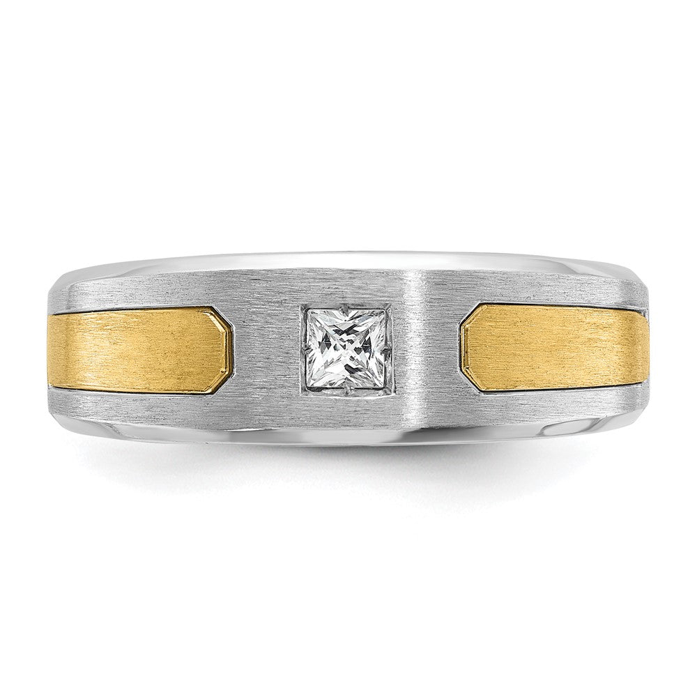 14k Two-tone Gold Men's Polished and Satin 1/5 carat Diamond Complete Ring