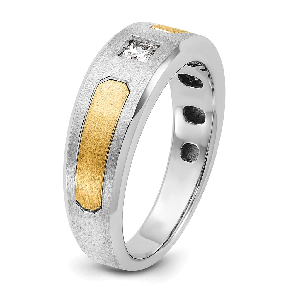 14k Two-tone Gold Men's Polished and Satin 1/5 carat Diamond Complete Ring