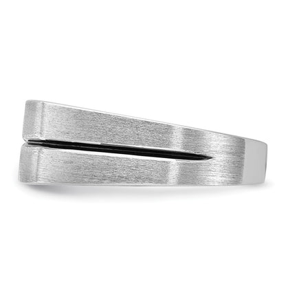 14k White Gold with Black Rhodium 1/5 Ct. Lab Grown Diamond VS/SI+ G+ Complete Satin and Grooved Three Stone Men's Ring