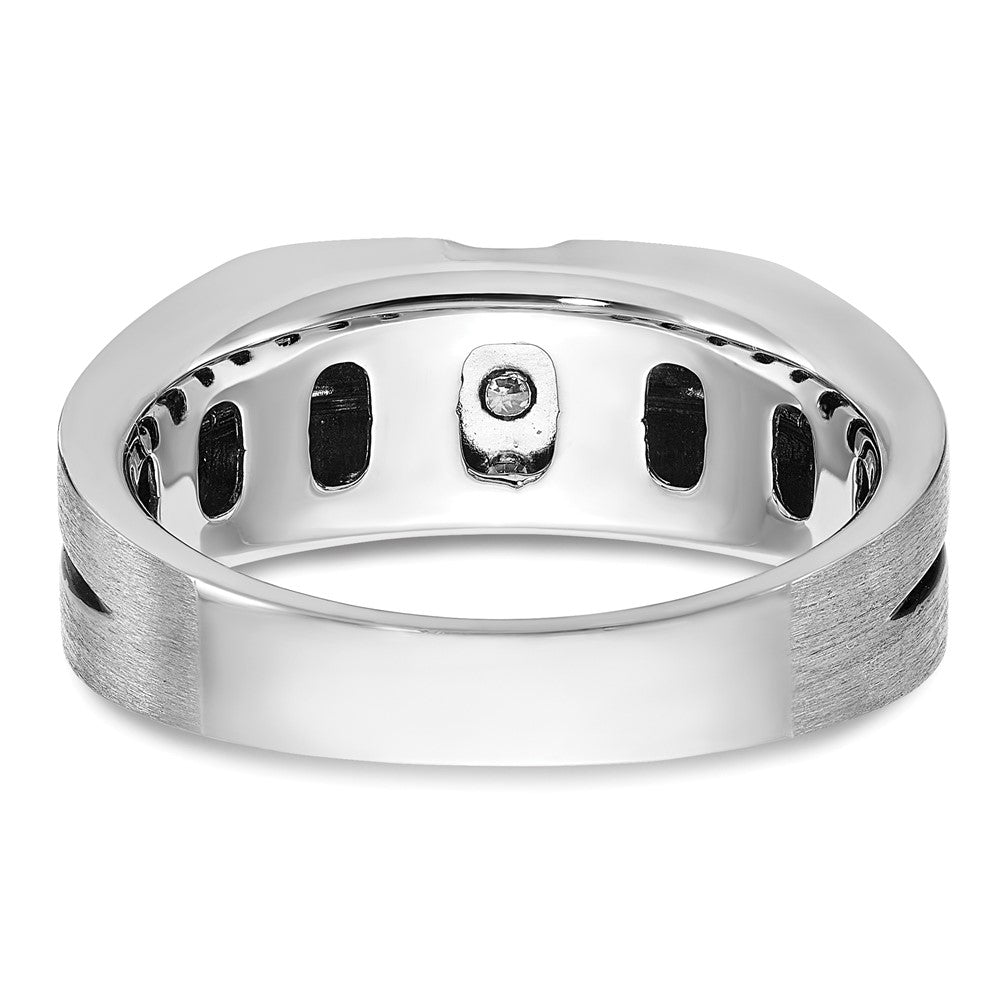 14k White Gold with Black Rhodium 1/5 Ct. Lab Grown Diamond VS/SI+ G+ Complete Satin and Grooved Three Stone Men's Ring