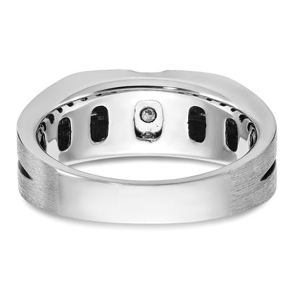 14k White Gold with Black Rhodium 1/5 Ct. Lab Grown Diamond VS/SI+ G+ Complete Satin and Grooved Three Stone Men's Ring