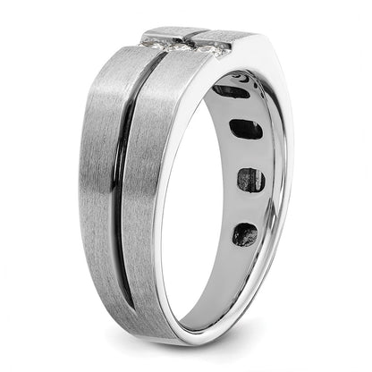14k White Gold with Black Rhodium 1/5 Ct. Lab Grown Diamond VS/SI+ G+ Complete Satin and Grooved Three Stone Men's Ring