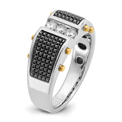 14k Two-tone Two Tone with Black Rhodium 1/4 Ct. Lab Grown Diamond VS/SI+ G+ Polished and Textured Men's Ring
