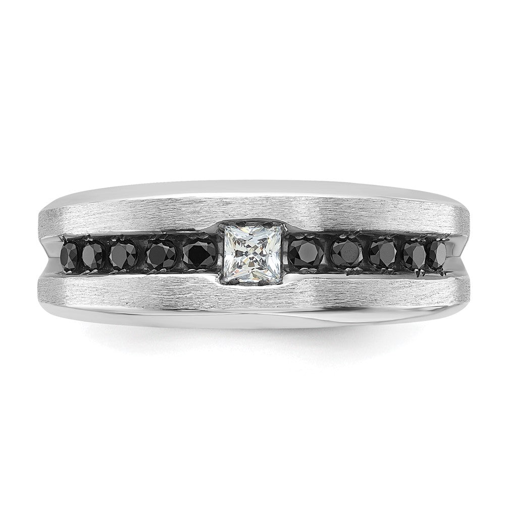 14k White Gold with Black Rhodium Men's Polished and Brushed Black and White Diamond Complete Ring