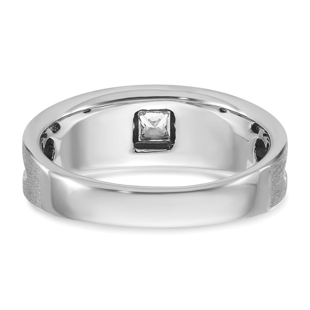 14k White Gold with Black Rhodium Men's Polished and Brushed Black and White Diamond Complete Ring