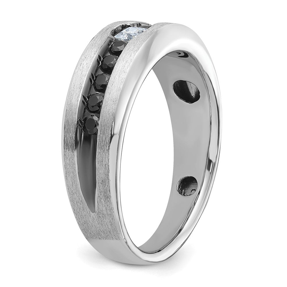 14k White Gold with Black Rhodium Men's Polished and Brushed Black and White Diamond Complete Ring