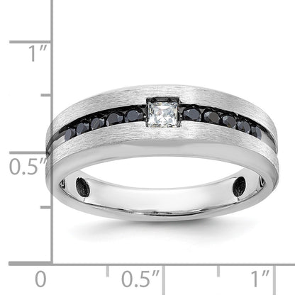 14k White Gold with Black Rhodium Men's Polished and Brushed Black and White Diamond Complete Ring