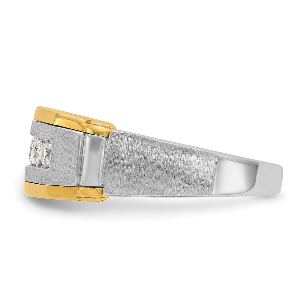 14k Two-tone Gold Men's Polished and Satin 1/2 carat Diamond Complete Ring