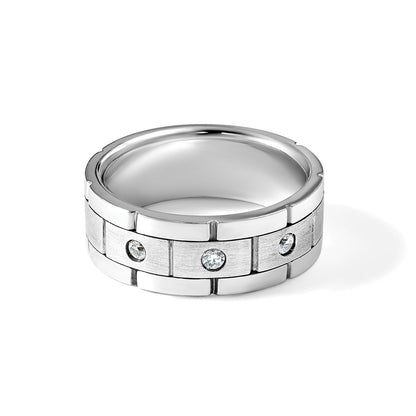 14k White Gold 1/6 Ct. Lab Grown Diamond VS/SI+ G+ Three Stone Polished Satin and Grooved Men's Ring