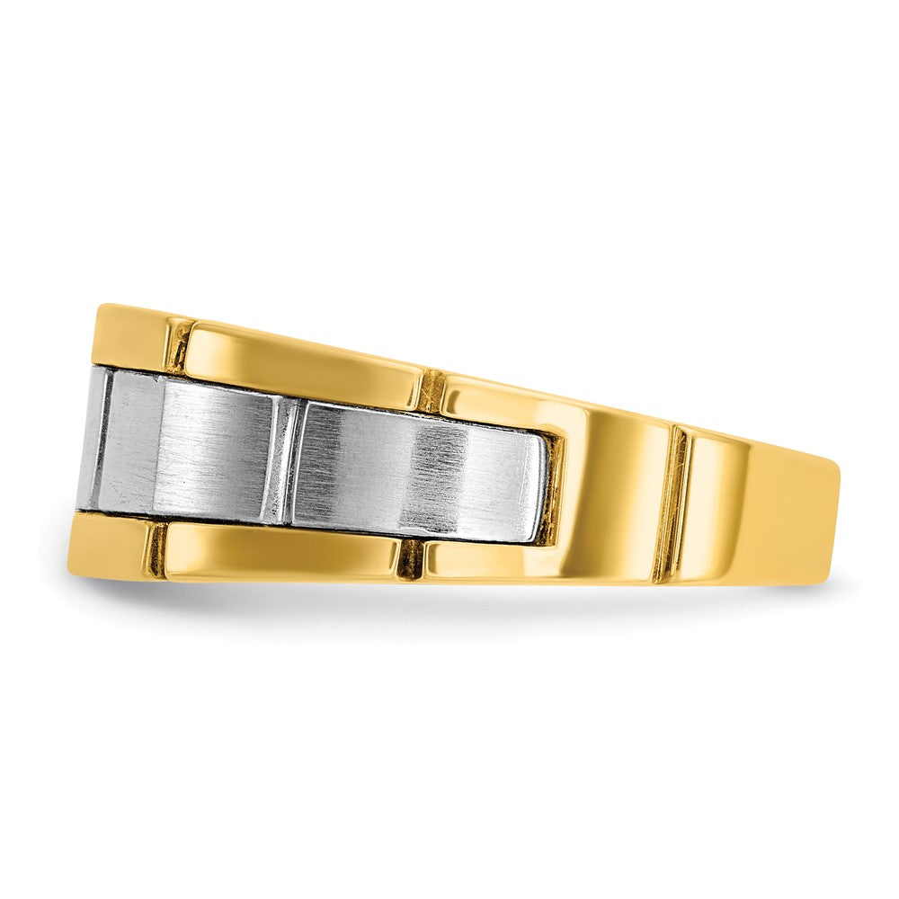 14k Two-tone Gold Men's Polished and Satin 1/10 carat Diamond Complete Ring