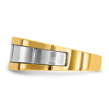 14k Two-tone Gold Men's Polished and Satin 1/10 carat Diamond Complete Ring