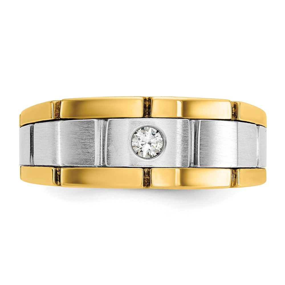 14k Two-tone Gold Men's Polished and Satin 1/10 carat Diamond Complete Ring