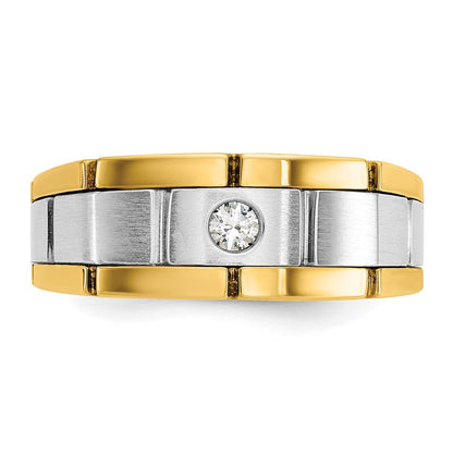 14k Two-tone Gold Men's Polished and Satin 1/10 carat Diamond Complete Ring