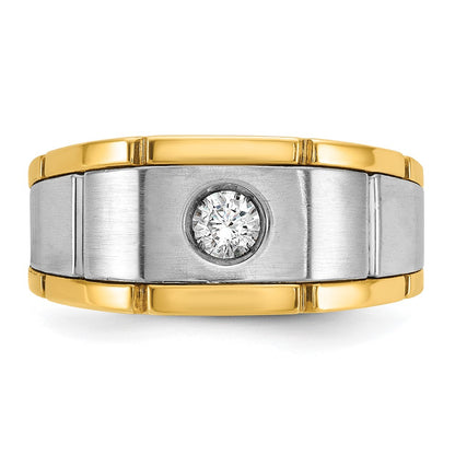 14k Two-tone Gold Men's Polished and Satin 1/4 carat Diamond Complete Ring
