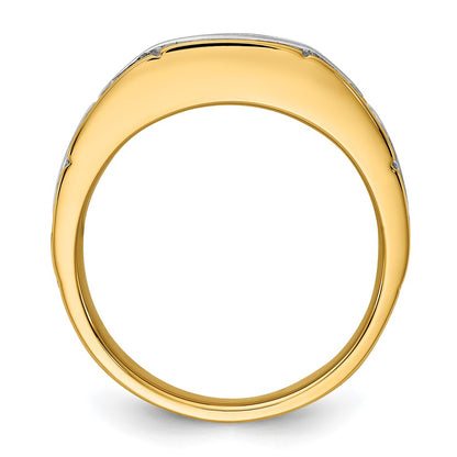 10K Two-Tone Ibgoodman Men'S Polished Satin And Grooved Ring Mounting
