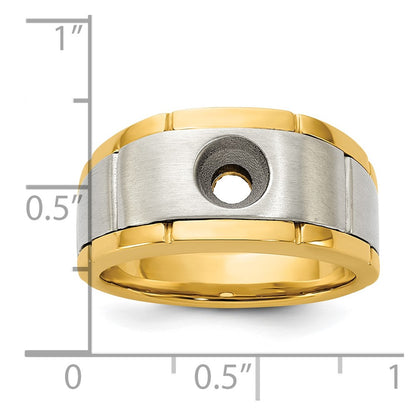10K Two-Tone Ibgoodman Men'S Polished Satin And Grooved Ring Mounting