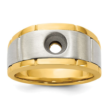 10K Two-Tone Ibgoodman Men'S Polished Satin And Grooved Ring Mounting