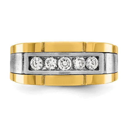 14k Two-tone  Two Tone 1/2 Ct. Lab Grown Diamond VS/SI+ G+ Five Stone Complete Polished and Satin Men's Ring