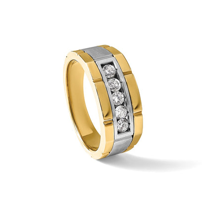 14k Two-tone  Two Tone 1/2 Ct. Lab Grown Diamond VS/SI+ G+ Five Stone Complete Polished and Satin Men's Ring