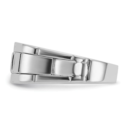 14k White Gold Men's Satin Lab Created Sapphire and 1/10 carat Diamond Complete Ring