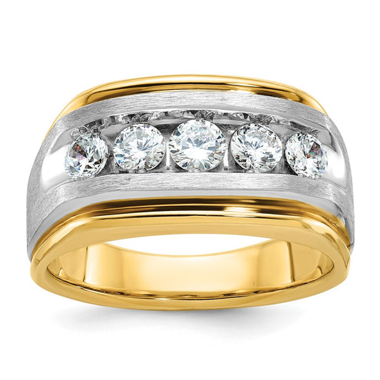 10K Two-Tone Ibgoodman Men'S Polished Satin And Grooved 5-Stone Ring Mounting