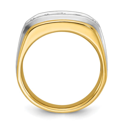 14k Two-tone Two Tone 1 Ct. Lab Grown Diamond VS/SI+ G+ Five Stone Polished and Satin Men's Ring