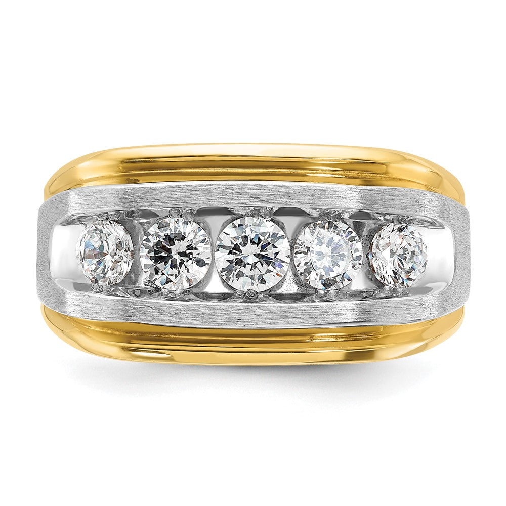 14k Two-tone Two Tone 1 Ct. Lab Grown Diamond VS/SI+ G+ Five Stone Polished and Satin Men's Ring