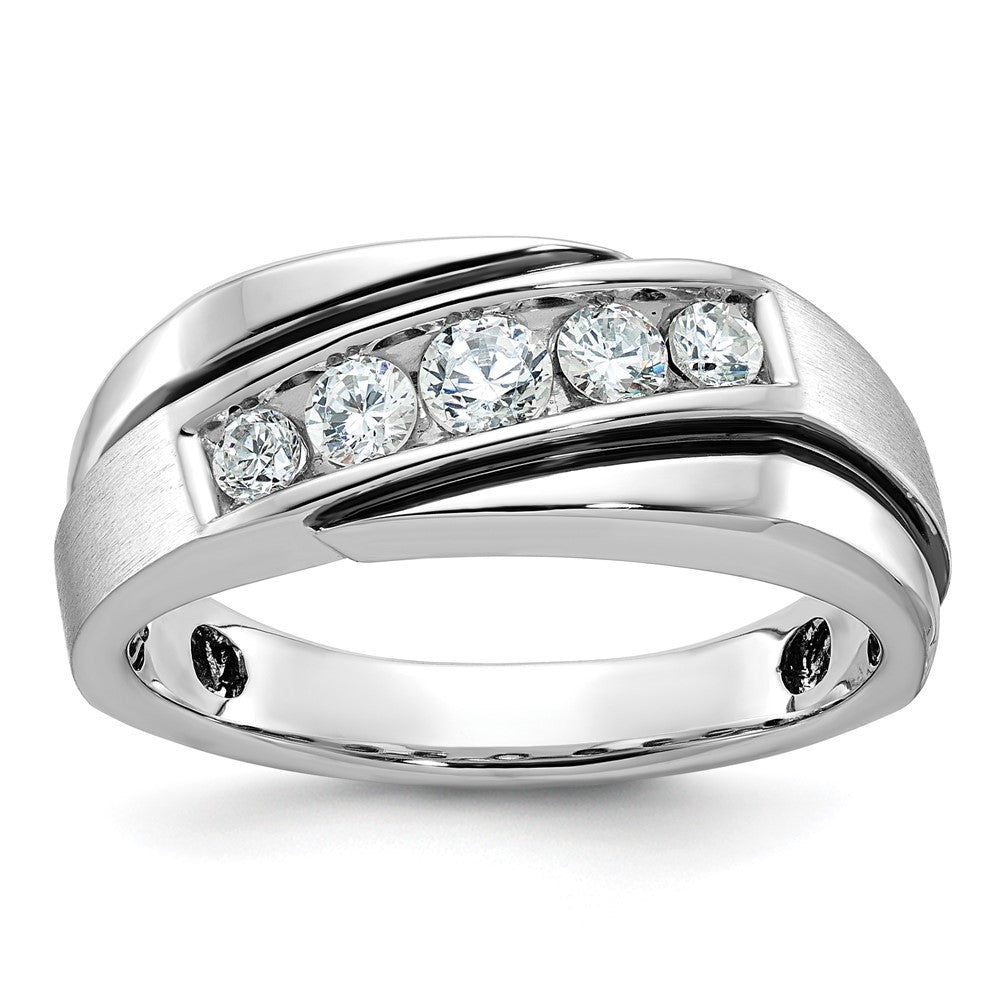 14k White Gold with Black Rhodium 1/2 Ct. Lab Grown Diamond VS/SI+ G+ Complete Polished Satin and Grooved Men's Ring