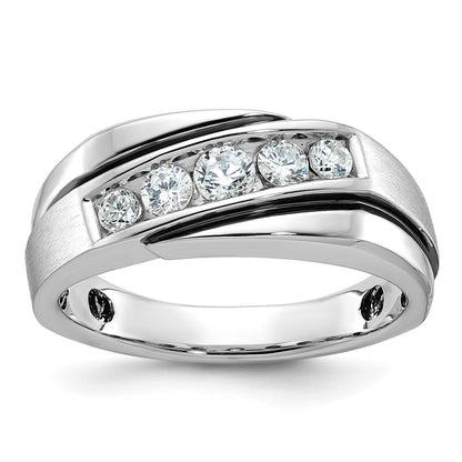 14k White Gold with Black Rhodium 1/2 Ct. Lab Grown Diamond VS/SI+ G+ Complete Polished Satin and Grooved Men's Ring