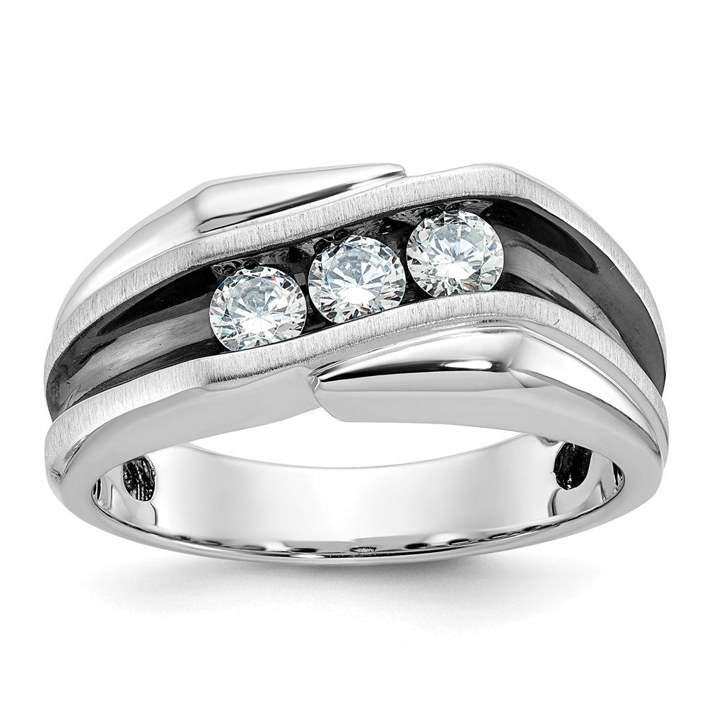 14k White Gold with Black Rhodium Men's Satin 1/2 carat Diamond Complete Ring