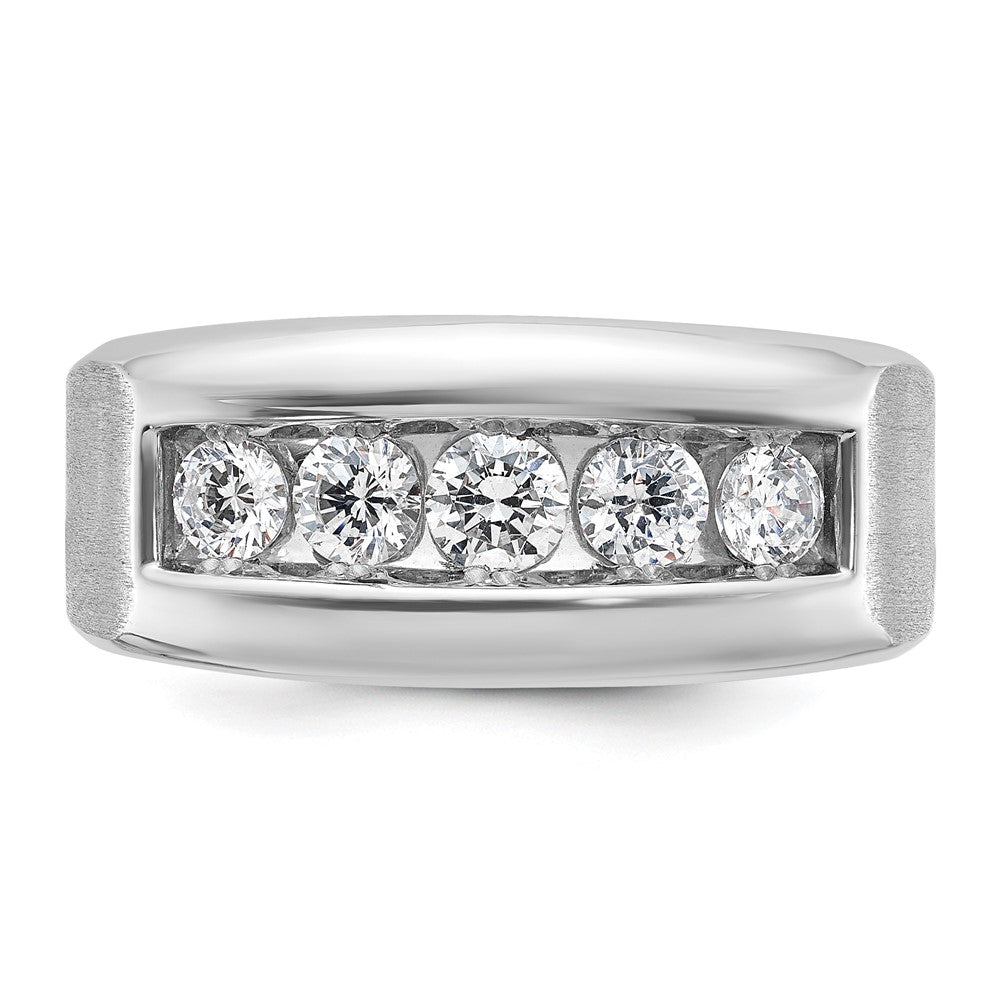 14k White Gold Men's Polished and Satin 1 carat Diamond Complete Ring