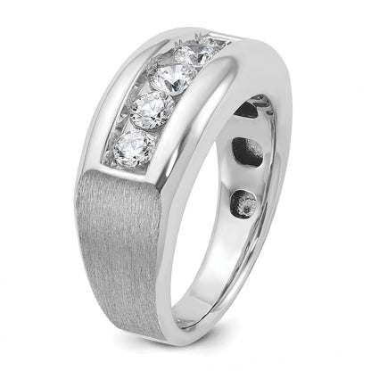 14k White Gold Men's Polished and Satin 1 carat Diamond Complete Ring