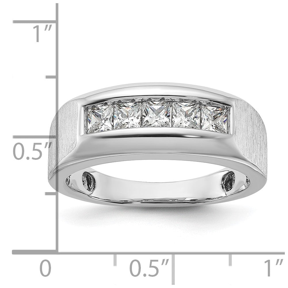 14k White Gold 1 Ct. Lab Grown Diamond VS/SI+ G+ Five Stone Polished and Satin Men's Ring