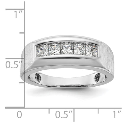 14k White Gold 1 Ct. Lab Grown Diamond VS/SI+ G+ Five Stone Polished and Satin Men's Ring