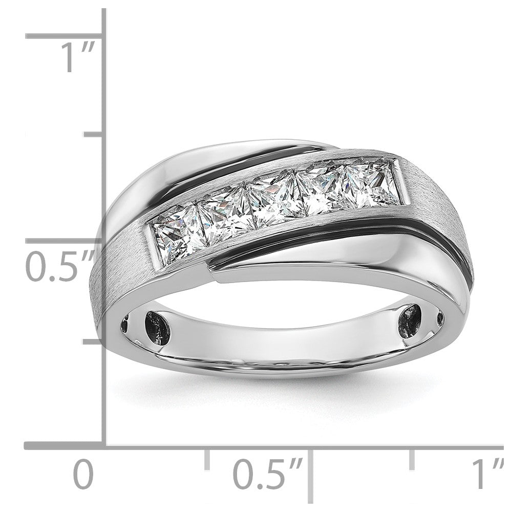 14k White Gold with Black Rhodium 1 Ct. Lab Grown Diamond VS/SI+ G+ Polished Satin and Grooved Men's Ring