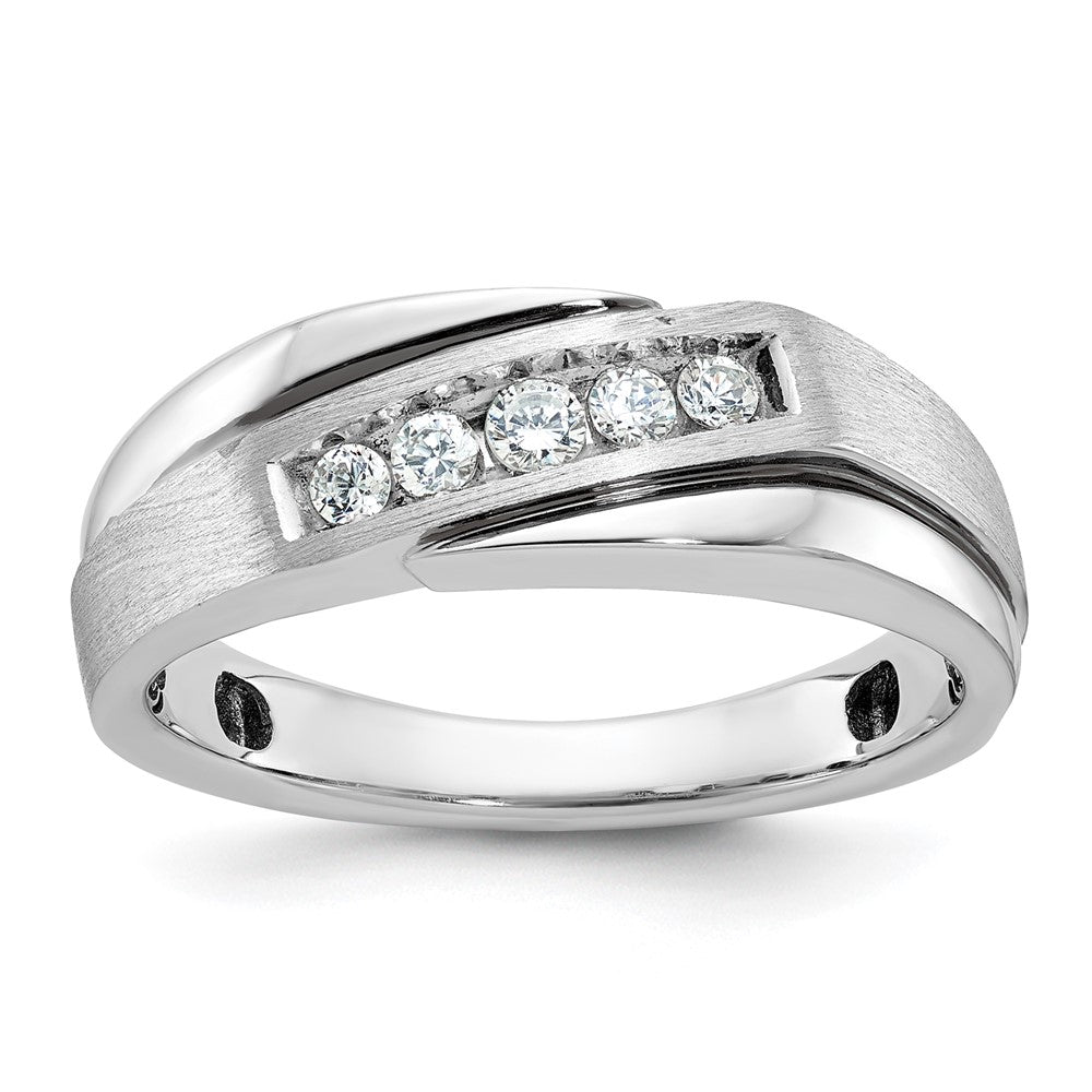 14k White Gold with Black Rhodium 1/4 Ct. Lab Grown Diamond VS/SI+ G+ Polished Satin and Grooved Men's Ring