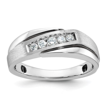 14k White Gold with Black Rhodium 1/4 Ct. Lab Grown Diamond VS/SI+ G+ Polished Satin and Grooved Men's Ring